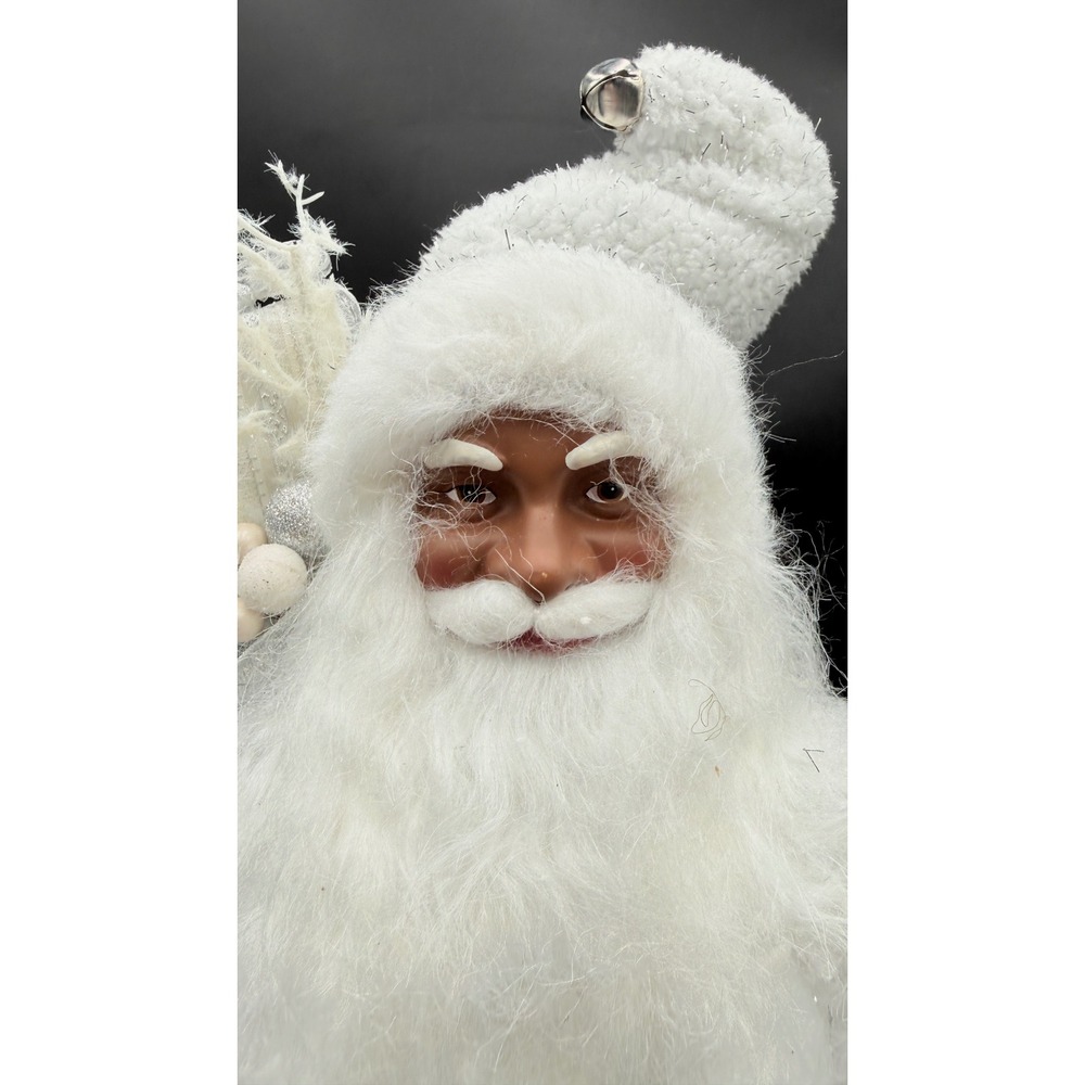 Macy's Northern Lights Black Santa Figurine 18 Inch White Silver Faux Fur - Picture 2 of 4